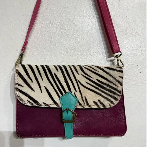 Pink Zebra Leather Crossbody Purse - Picture 2 of 12